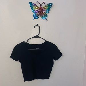 Black v cut crop top
